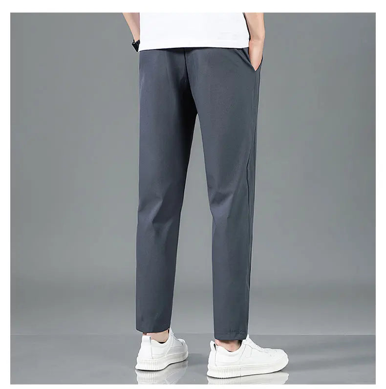 Herren Eisseide-Hose 2025 Sommer Neu Schwarz Grau Dünne Business-Freizeithose Outdoor Elastisch Atmungsaktiv Gerades Bein Jogginghose