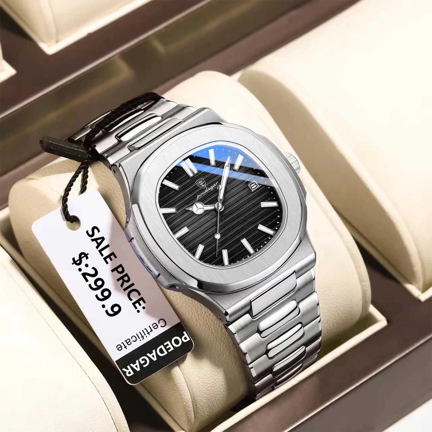 POEDAGAR Top Luxusmarke Herrenuhr Sport Wasserdicht Leuchtend Datum Herrenarmbanduhr Quadratisches Zifferblatt Quarz Herrenuhren Hohe Qualität