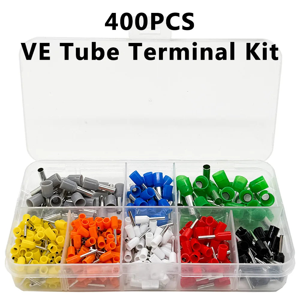 400PCS Box,VE Tubular Crimp Terminals,Wire Insulated Terminator,Block Cord End Connector,Electrical Tube Terminal