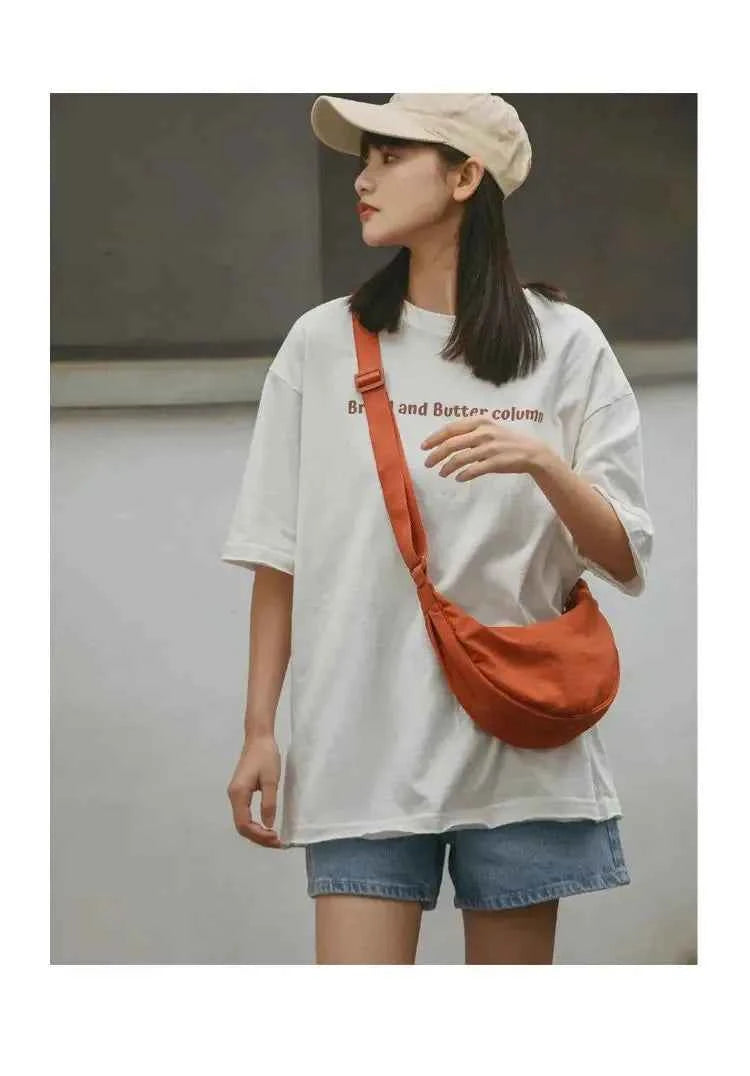 Men and Women Solid Color Chest Bag for Large Capacity Travel Crossbody Female Half Moon Bag Daily Cotton Filled Shoulder Bag