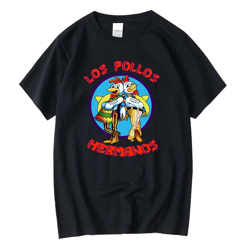 LOS POLLOS Hermanos Lustig bedrucktes T-Shirt Herren Mode Freizeit Kurzarm Sommer Baumwolle Atmungsaktives T-Shirt Hühnerbrüder Oberteile