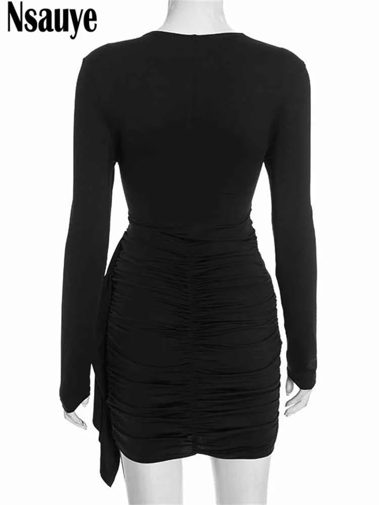 Nsauye New Fashion Women Short Wrap High Waisted Mini Winter Dress 2025 Outfits Sexy Night Club Party Evening Long Sleeve Dress