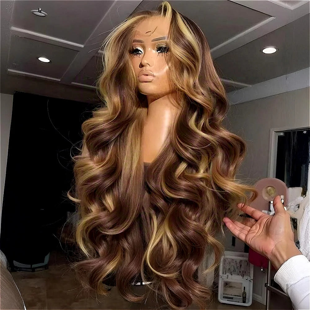 30 Zoll Honigblond Ombre Lace-Front-Perücke Echthaar 13x4 HD Lace-Front-Perücke 4/27 Highlight Ombre Body Wave Lace Frontal Ohne Kleber
