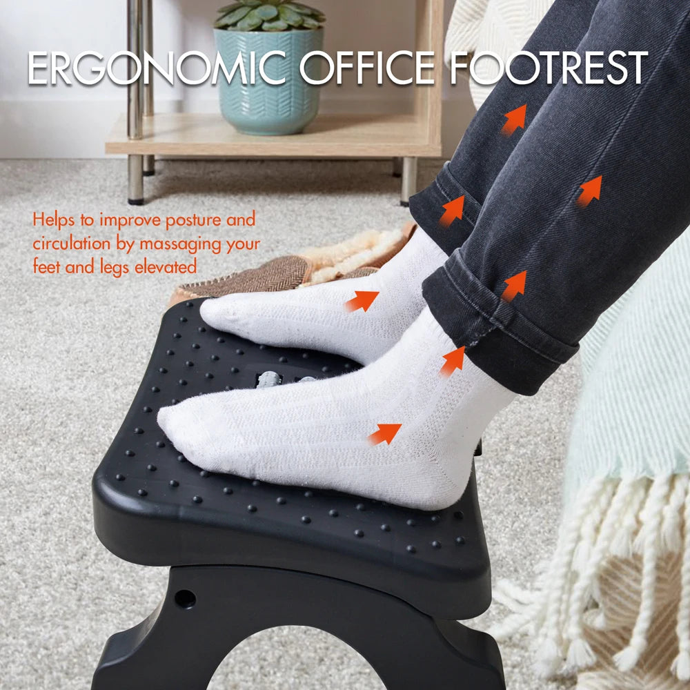 Ergonomic Under Desk Footrest Massage Rollers Leg Rest Pain Relief Non-slip Foot Stool Home Office Work Study Posture Correction