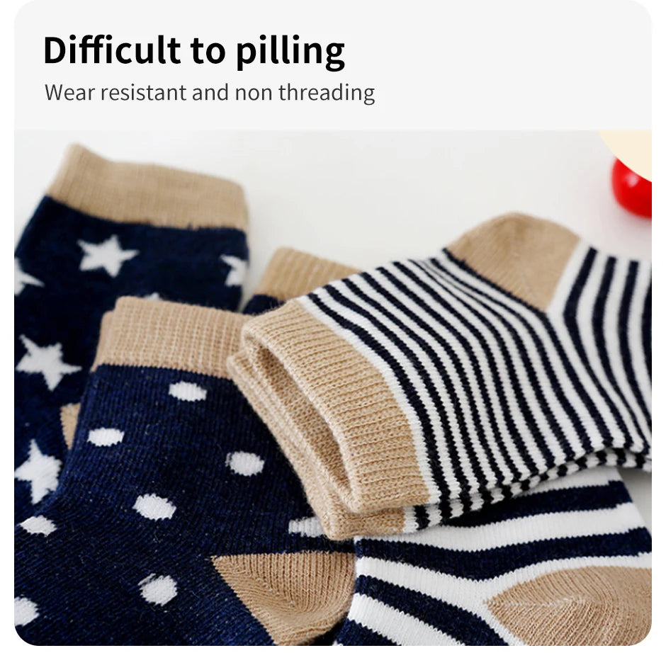 5 Paar Cartoon-Babysocken Frühling Herbst Streifen Punkte Mädchen Jungen Söckchen Weiche Kleinkind Kinder Kurze Socken