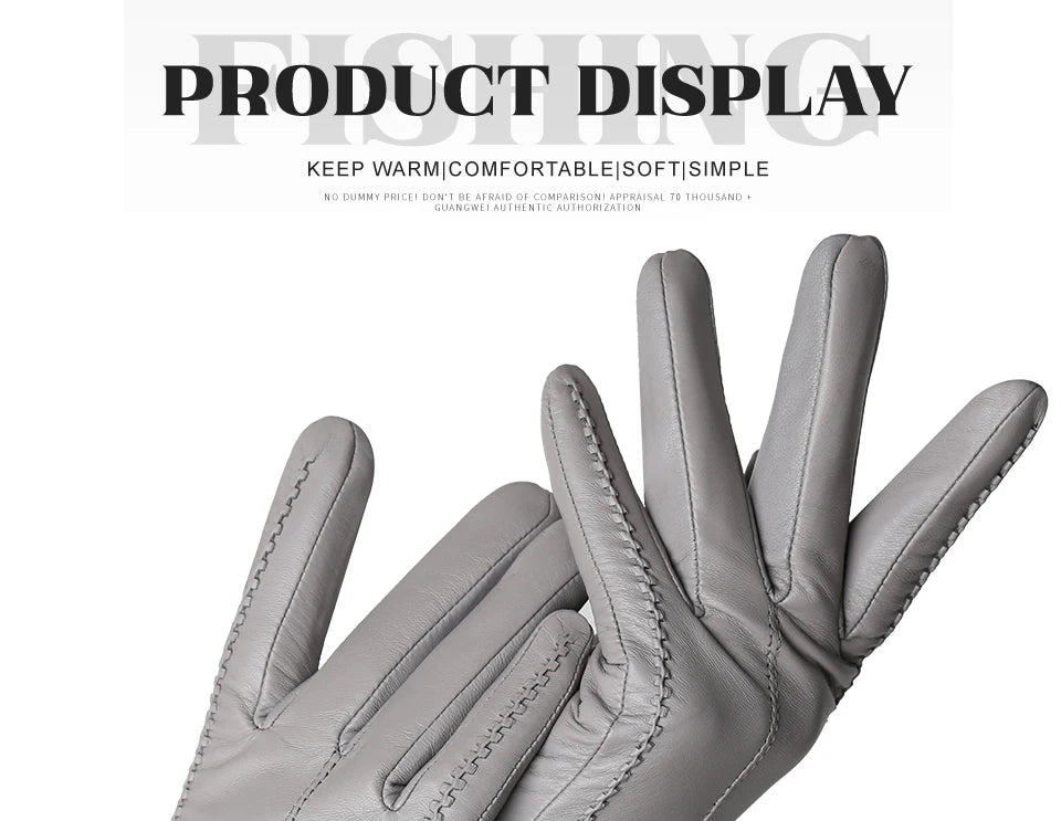 Women's sheepskin gloves winter warm plus velvet short thin touch screen driving color women's leather gloves good quality -2226
