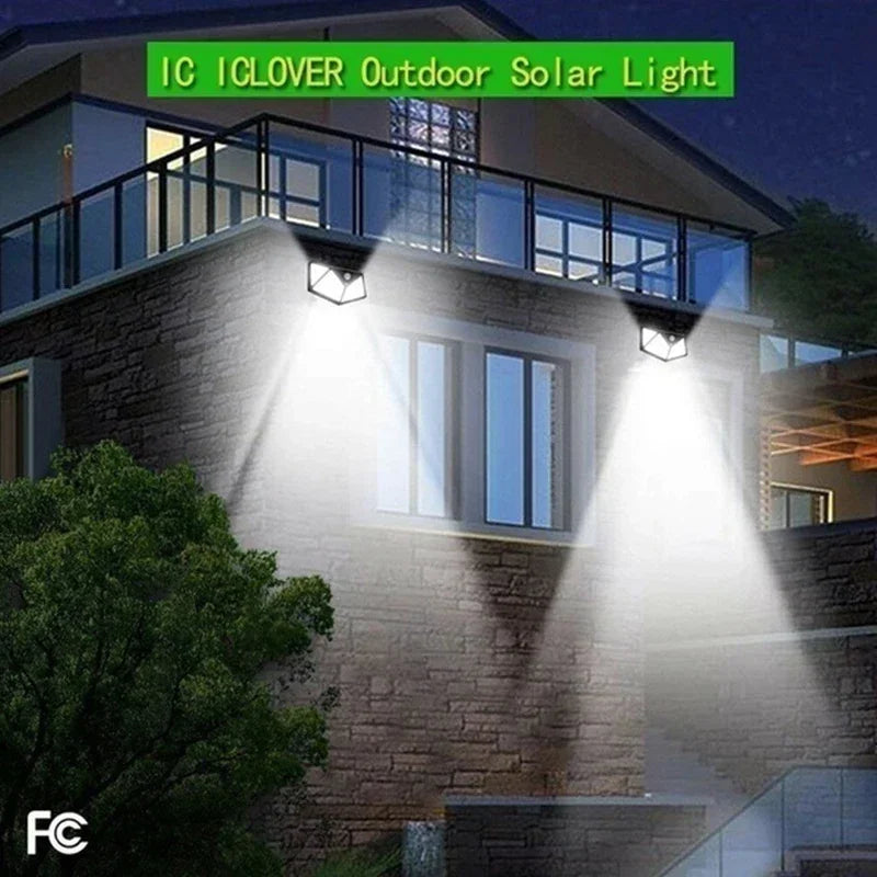 Smart Solar LED Wall Lights 100 LED Motion Sensor Outdoor Waterproof,Solar Charging Security Wall Lamp,Courtyard Garden Fence