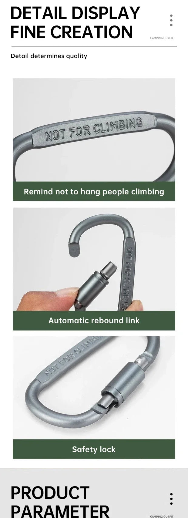 1-6PCS D-Shaped Carabiner Clips Heavy Duty Aluminum Alloy Quick Links for Backpack Keychain Outdoor Camping EDC Gear Accessories