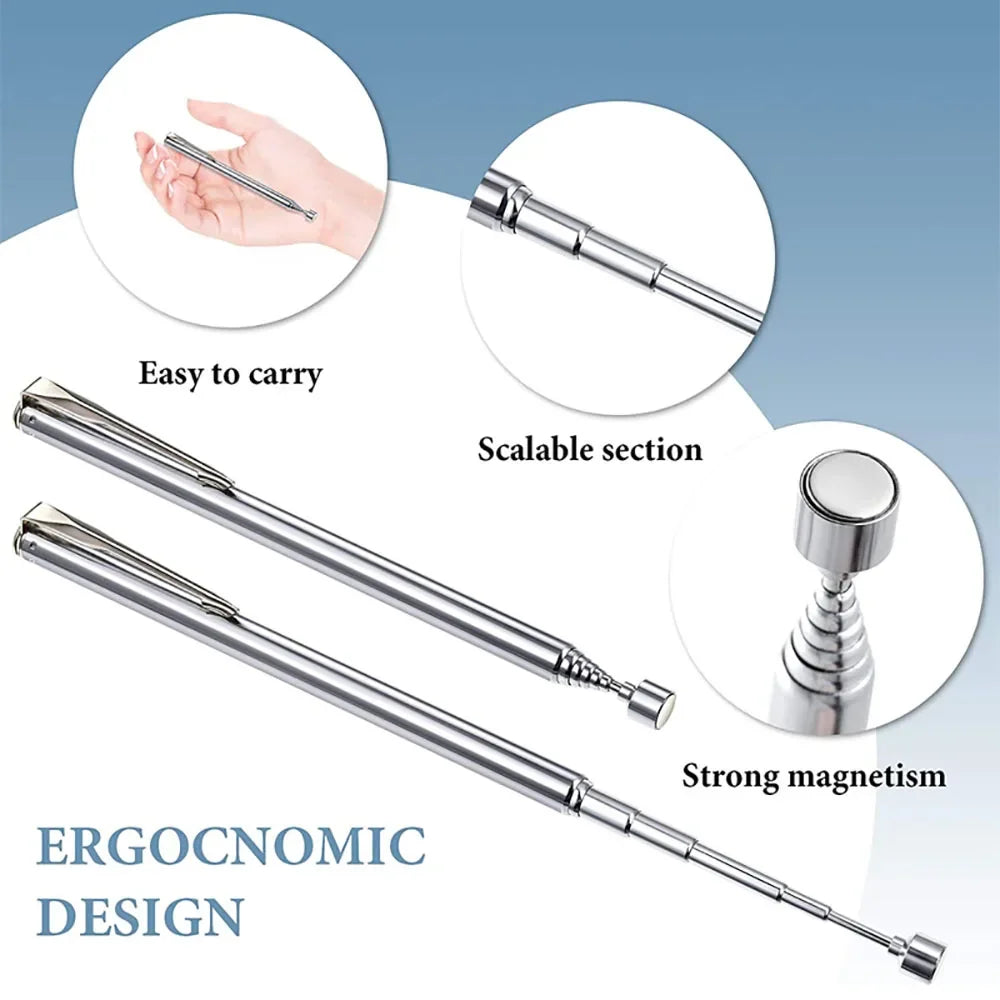 1PC Silver/Black Portable Telescopic Magnetic Pen Pick Up Hand Tool Capacity for Picking Up Nut Bolt Extendable Pickup Rod Stick