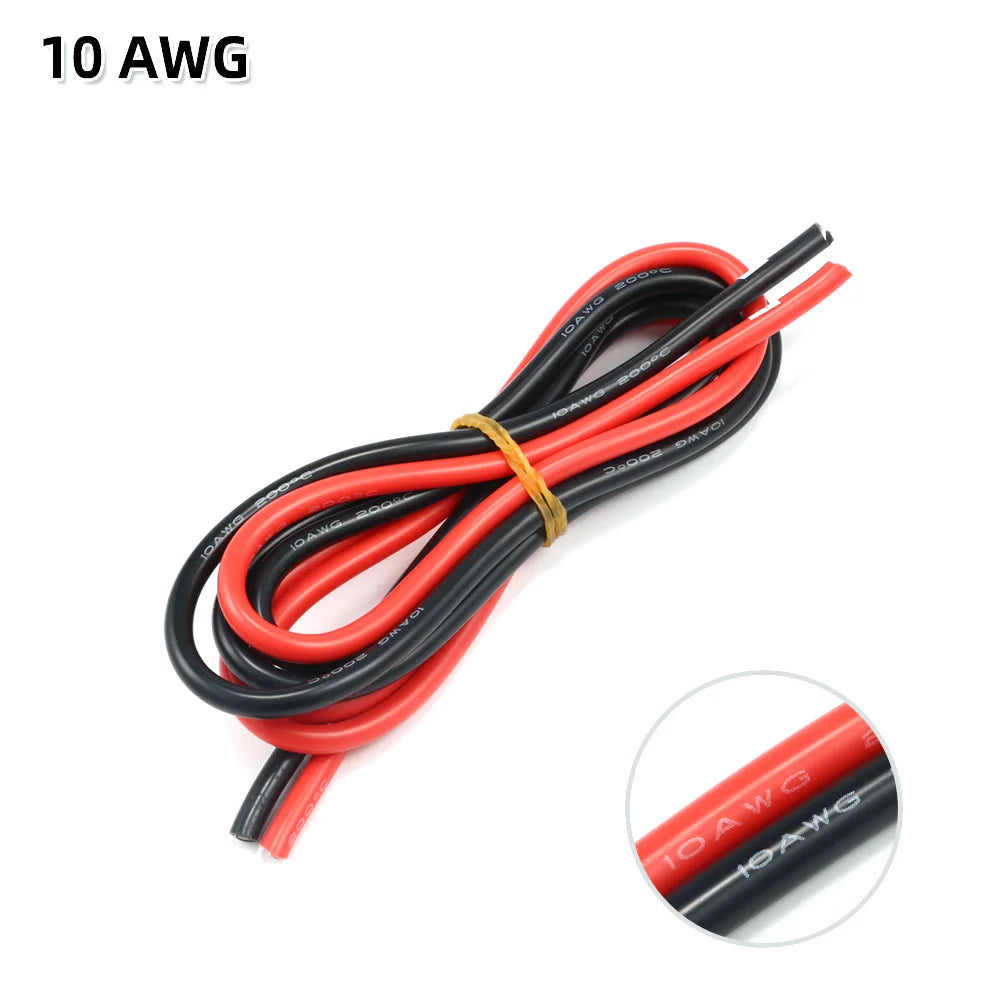 2 meter Silicon Wire 8 10 12 14 16 18 20 22AWG Heatproof Soft Silicone Silica Gel Wire Cable (1meter Red+1meter Black) )