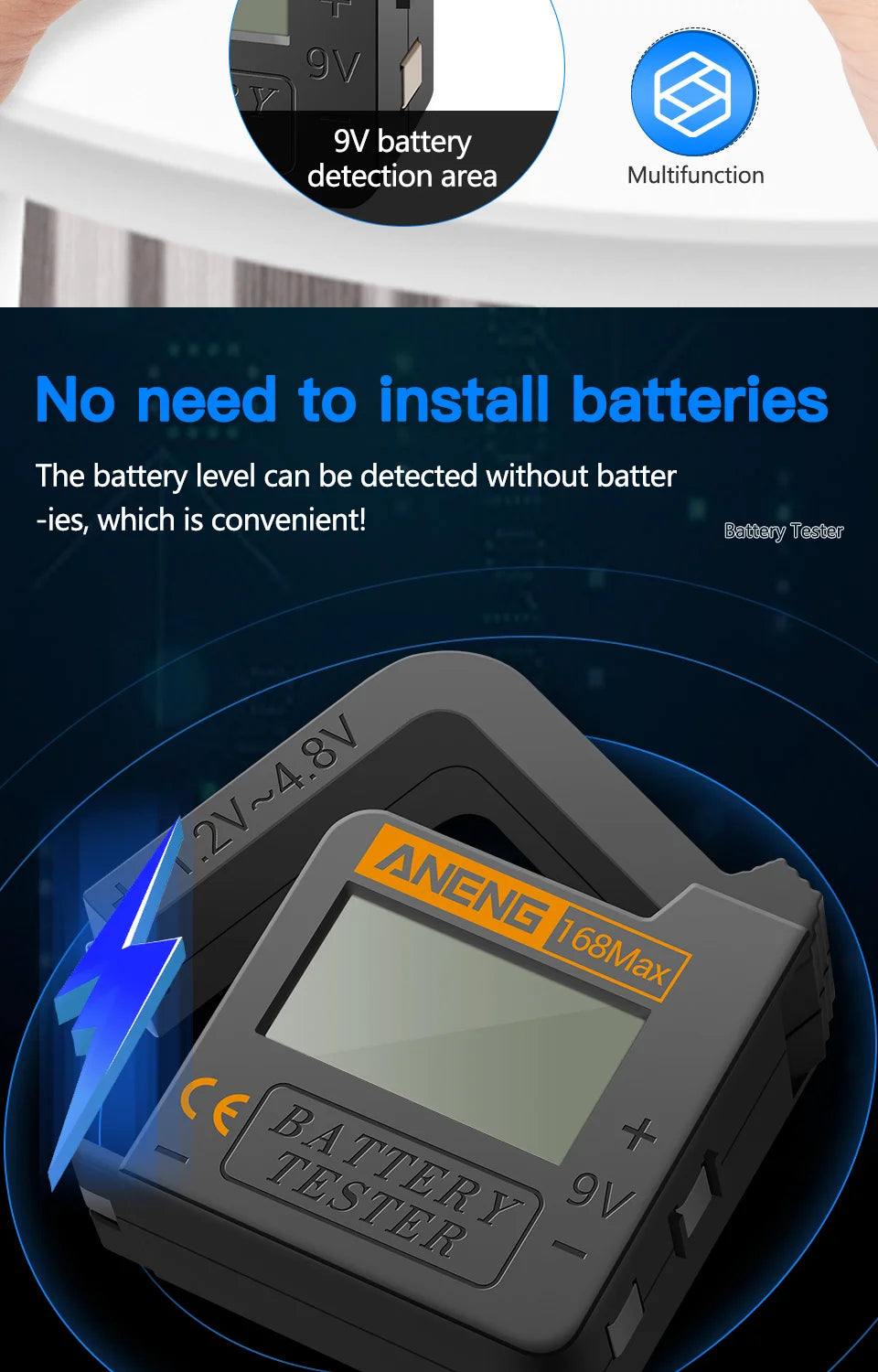 Universal Lithium Battery Tester ANENG 168Max Capacity Test Checkered Load Analyzer Check AAA AA Button Cell Home Essential Tool