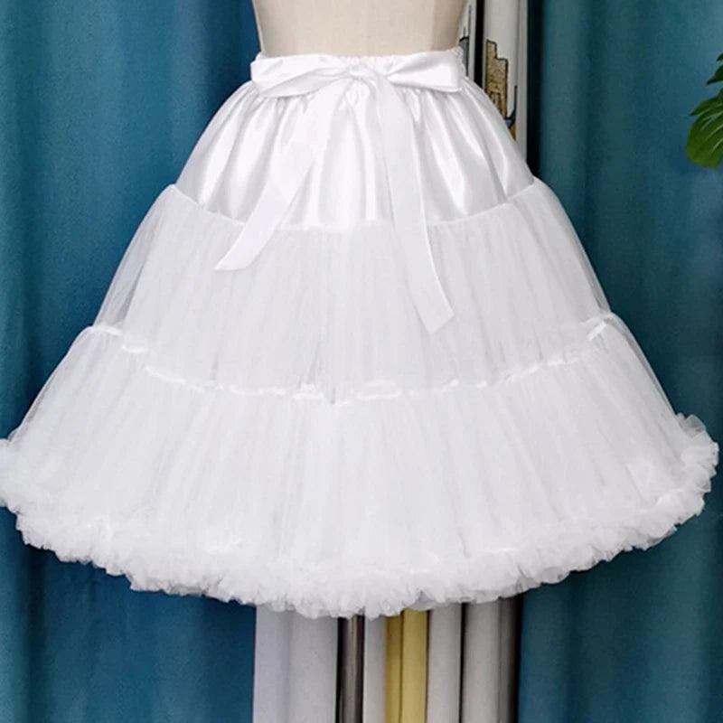 Lowest Pirce Womens 2-Layered Pleated Tulle Petticoat White Black Tutu Puffy Party Cosplay Skirt Lolita Cosplay Bridal Crinoline