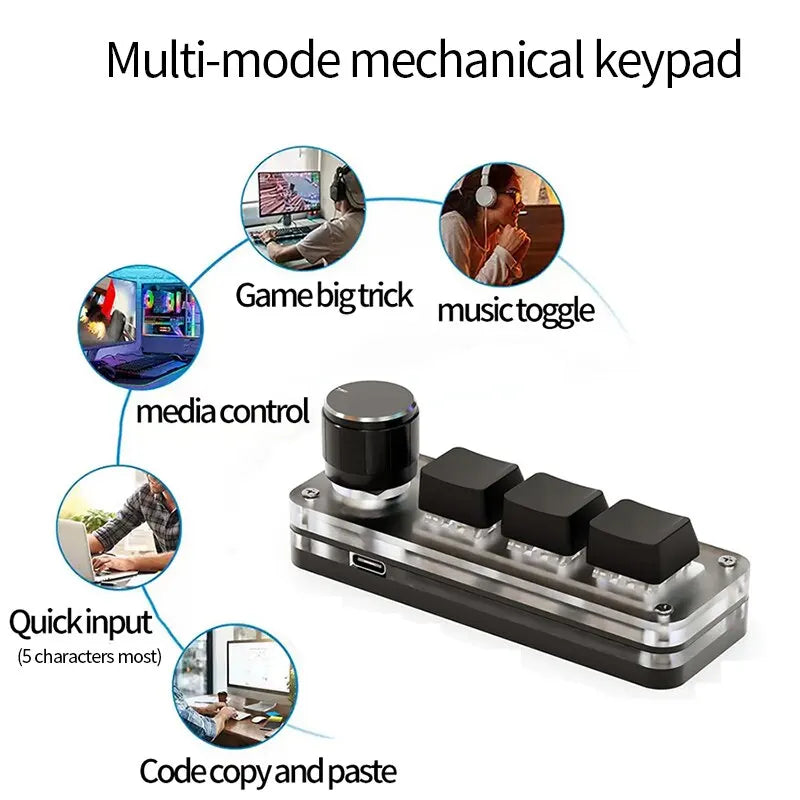 USB Mechanical Keyboard Gamer 3Keys Macro Custom Keyboard RGB Gaming Custom Programming Knob Mini Keyboard Keypads For Photoshop