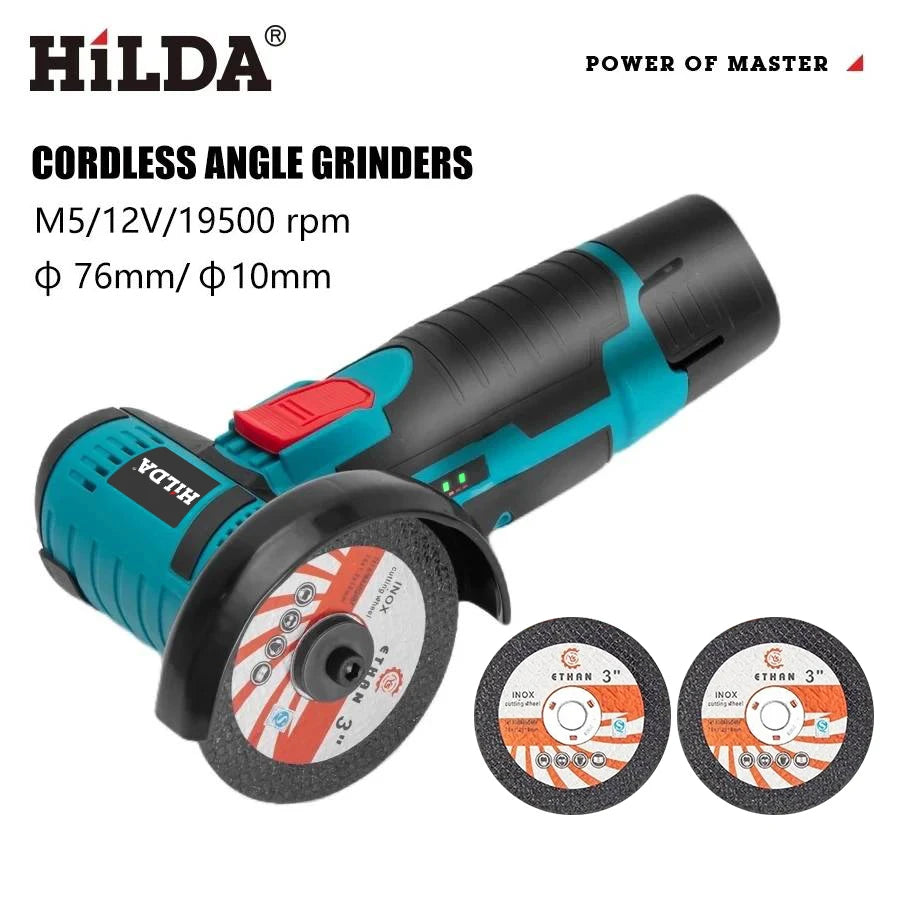 HILDA 12V Electric Angle Grinder 3/4 Inch Lithium Polishing Machine Brushless/Brushed Mini Cutting Machine Rechargeable Battery - Shoppiline