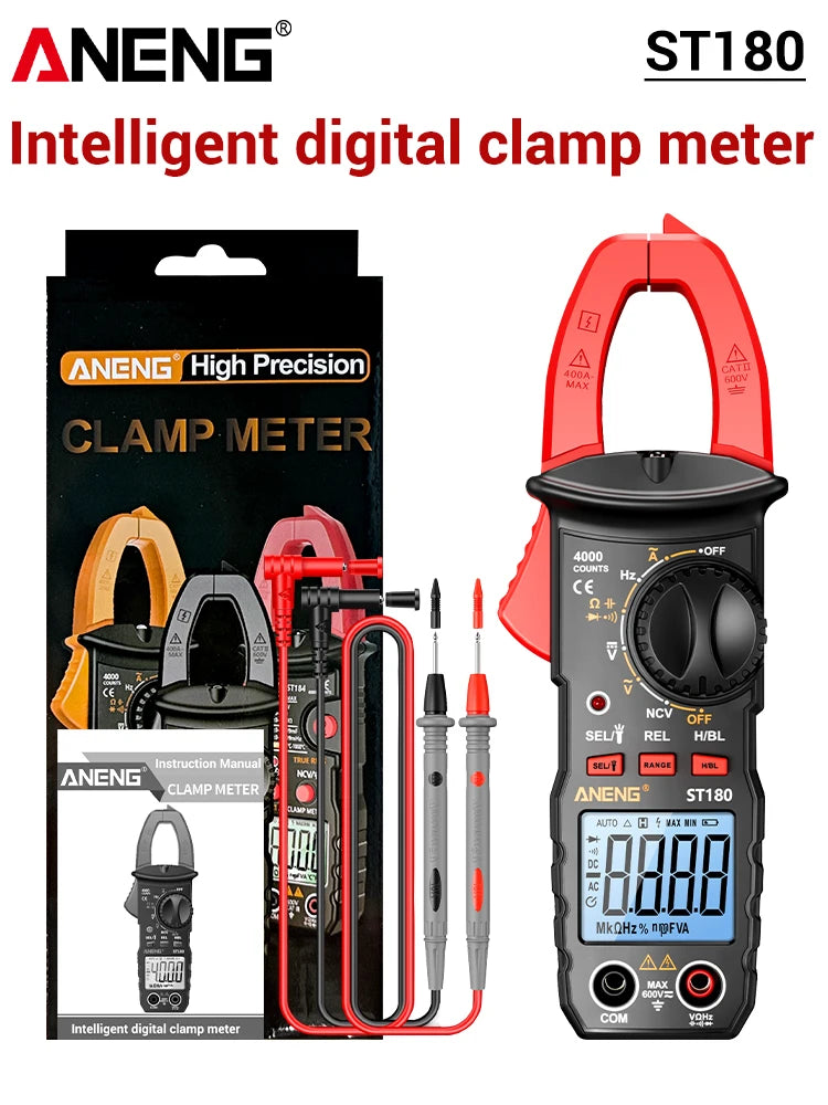 ANENG ST180 AC Current Clamp Meter  Digital 4000 Counts Multimeter Ammeter Voltage Tester Car Amp Hz Capacitance NCV Ohm Tool