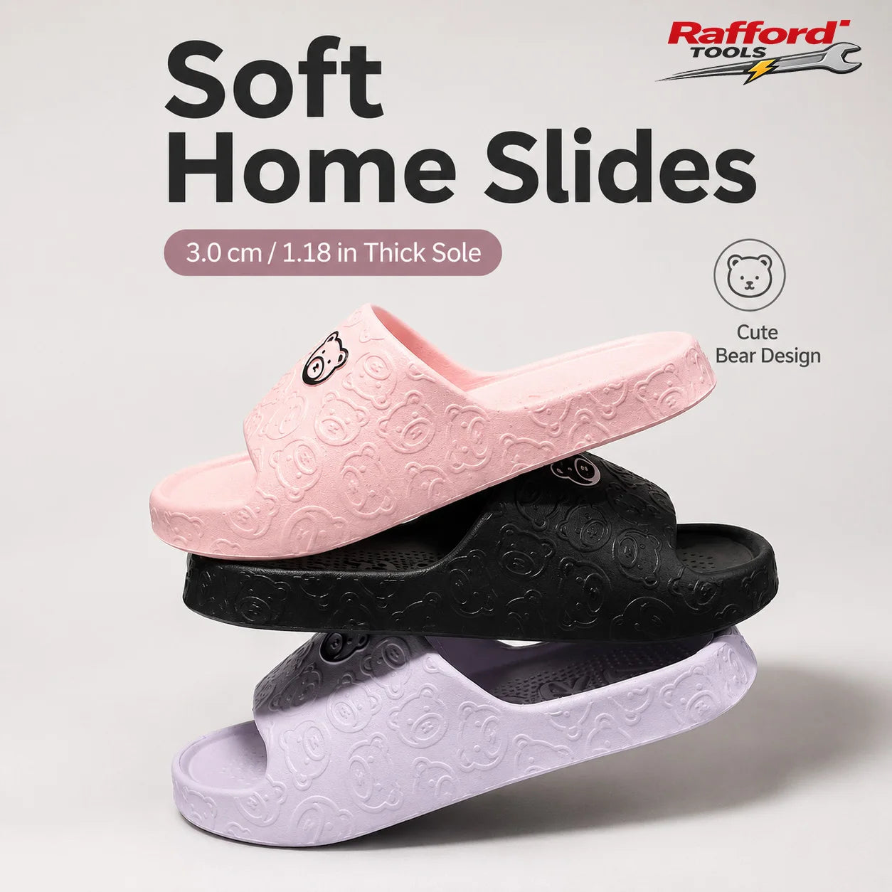 Rafford Bear Print Slides Soft Non-Slip Quick-Dry Unisex Sandals for Home Bathroom Dorm Couples Summer Shoes