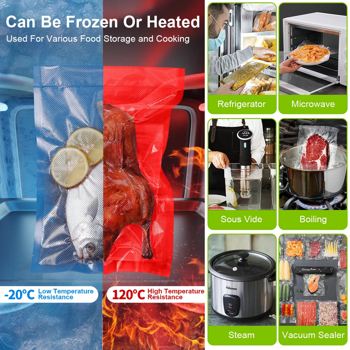 50PCS/Lot BPA-Free Vacuum Food Bags, Vacuum Sealed Storage Bags For Food Storage and Preservation,Reusable Vacuum Sealer Bag