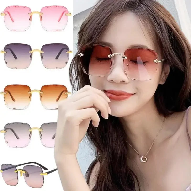 Frameless Sunglasses Y2K Gradient Fashion Korean Hip Pop Anti Ultraviolet Elegant Luxury Outdoor Travel Eyewear Women Unisex