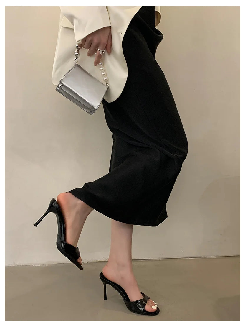 2026 Fashion Sexy Thin High Heels Slides Women Open Toe Pumps Slip Sandal Female Slippers Mule Patent Leather Outdoor Flip Flops