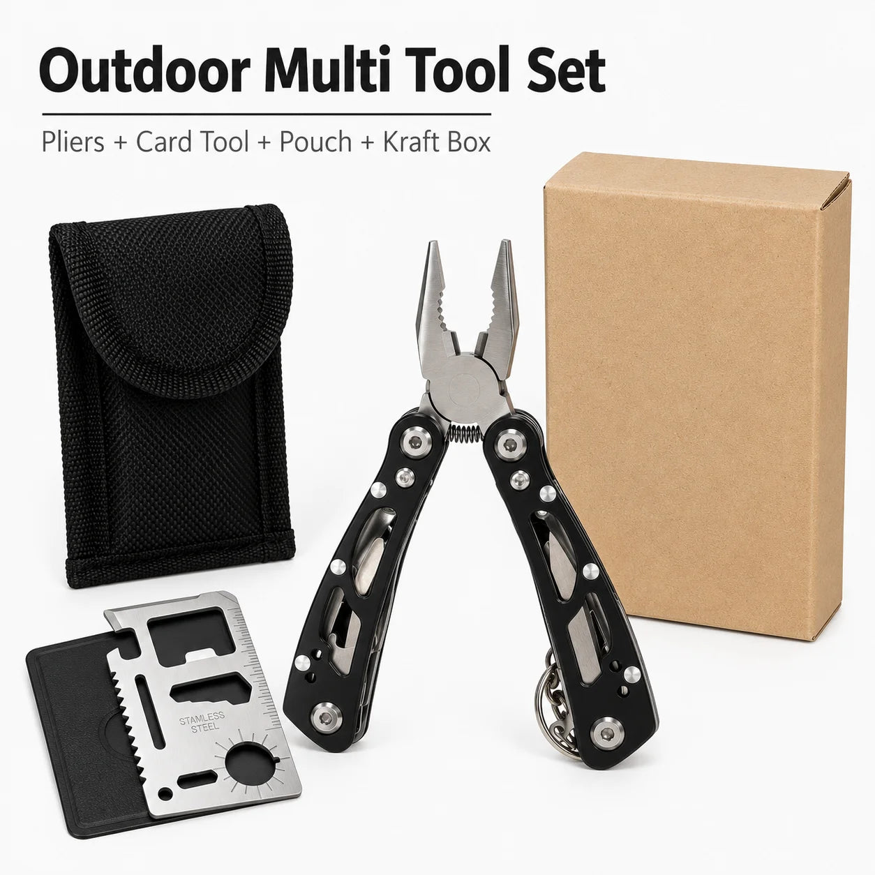 2PCS Outdoor Multi Tool Set, Folding Pliers and Pocket Card Tool for Camping Repair, Portable Emergency Hand Tools