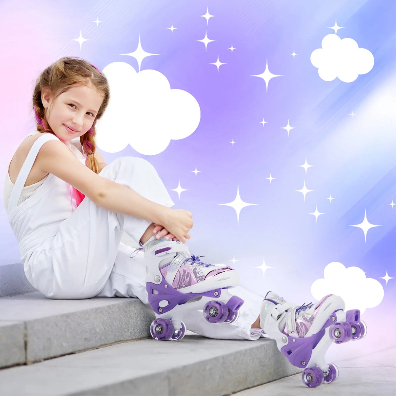 Boys Girls Kids Skates Children Roller Skates Skating Shoes PU Flashing 4 Wheels Roller Skates Sliding Adjustable Quad Sneakers - Shoppiline