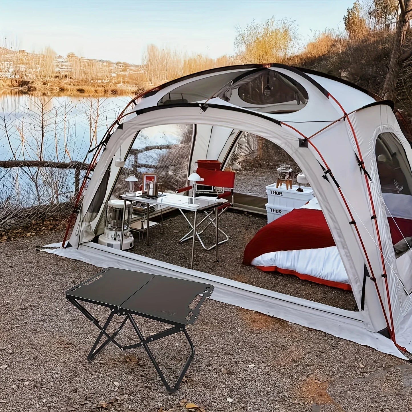Portable Folding Camping Table,Stainless Steel Outdoor Dining Table,Compact Design for Camping,Beach, BBQ,and Hiking (Foldable)