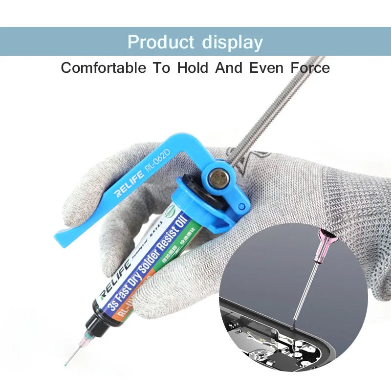 RELIFE RL-062D Manual labor-saving glue gun Suitable for 5-10CC syringe soldering oil/UV solder mask oil/structural adhesive