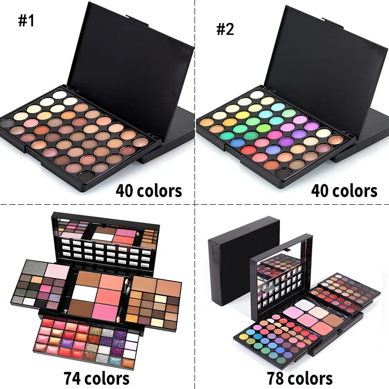 Palette de fards à paupières pailletés 40/74/78 couleurs Mat Imperméable Longue Tenue Poudre Compacte Trousse de Maquillage Outils de Maquillage pour Femmes