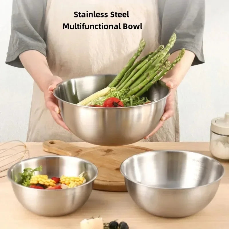 1-3 Stainless Steel Bowl Set with Scale for Cooking Baking Food Storage Large Capacity Mixing Bowls for Home Kitchen Essentials - Shoppiline