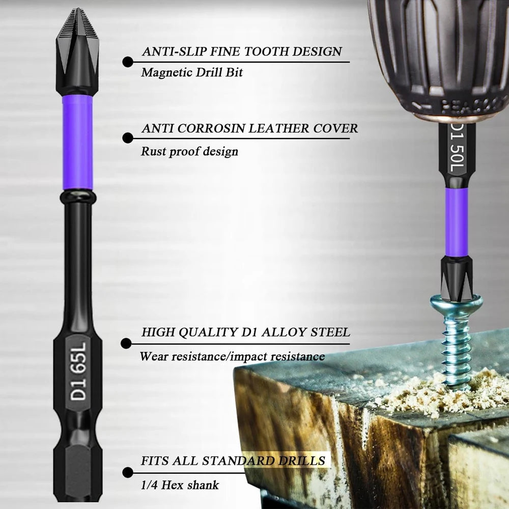 6/12 Embouts de tournevis magnétiques antidérapants antichocs Phillips embouts à chocs tige hexagonale en acier allié adaptés aux outils électriques