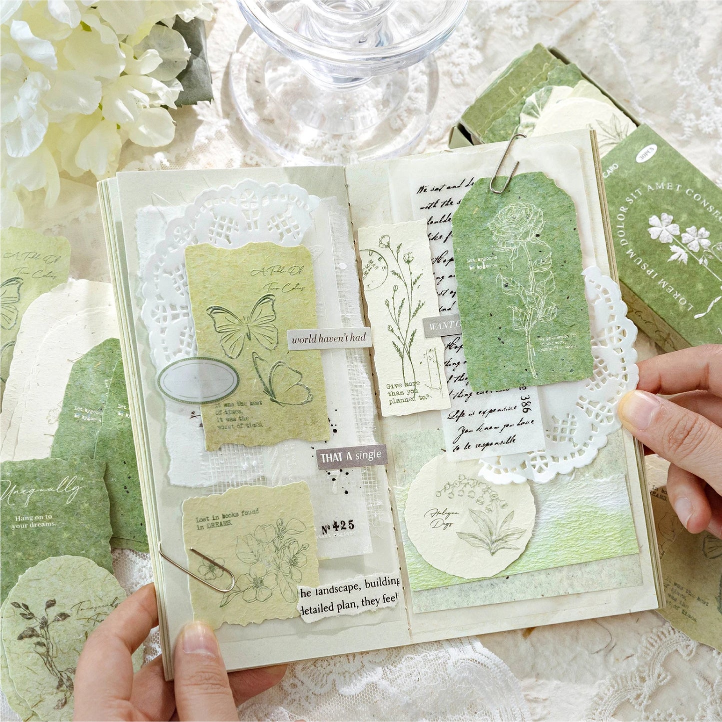 30 Sheets Sticker Pack Embossed Matchbox Style Scrapbooking Stickers for DIY Planner Journal Notebook Phone Case Decoration