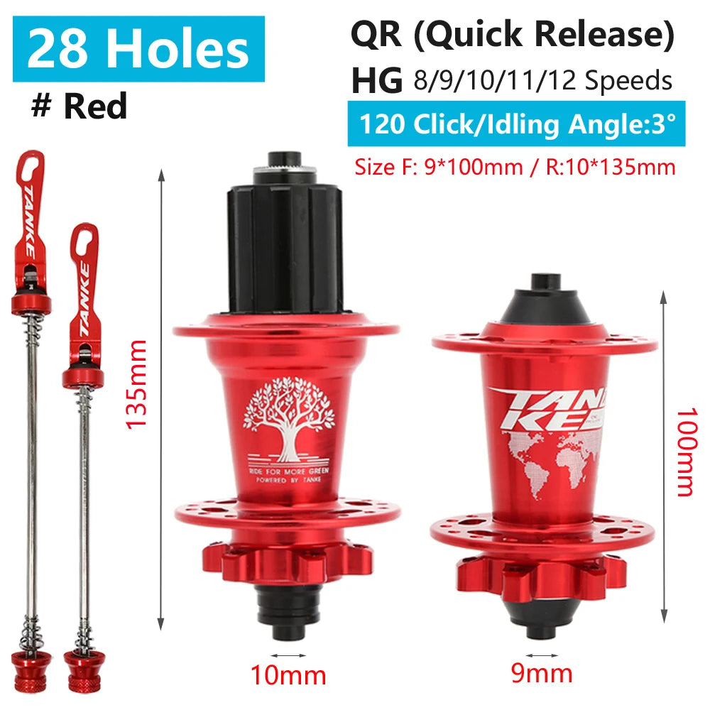 TANKE 120 Click Hub 6 Bearing MTB Mountain Bike Front Rear Thru HG 28 32 36 Holes Disc Brake Bicycle Hubs 8 9 10 11 12 Speed