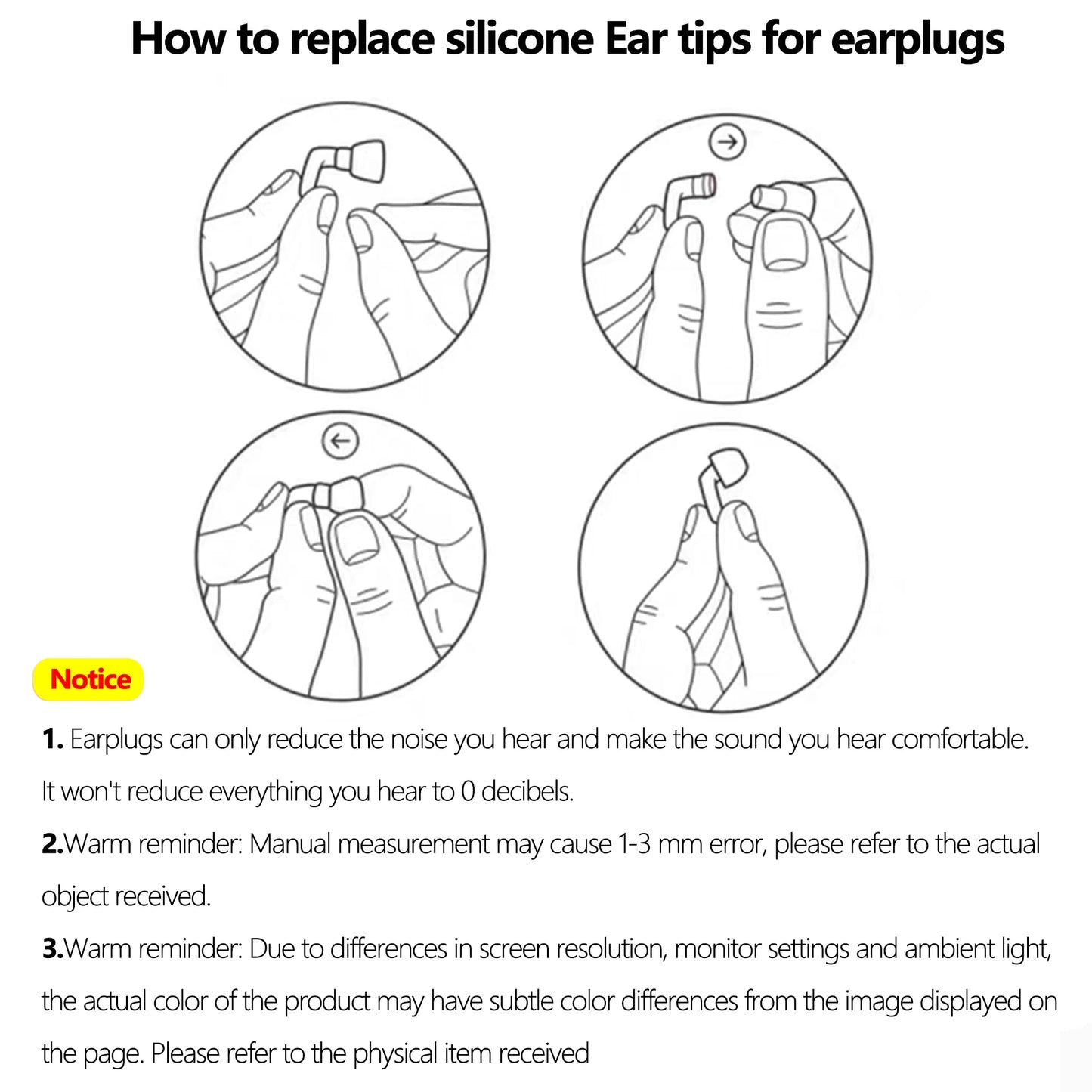 Plugs for Sleep,Swim, Work– Super Soft Silicone Ear Reusable Hearing Protection for Noise Reduction 8 Ear Tips in XS/S/M/L