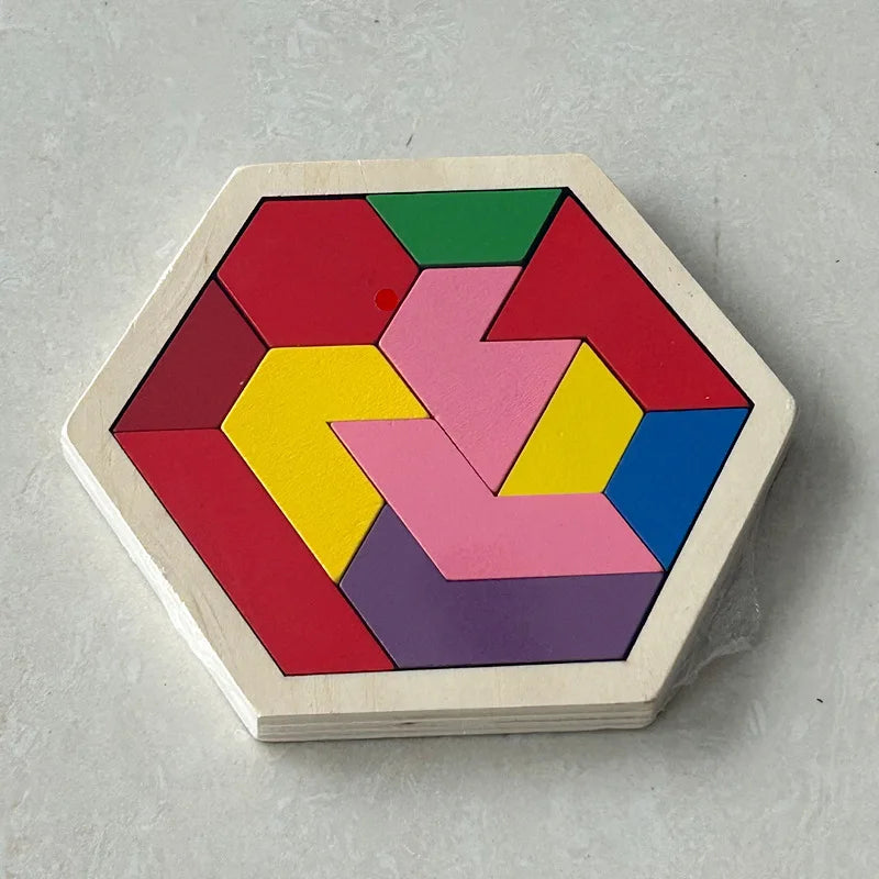 Hexagonal Wooden Puzzle — Adult Brain Teaser Toy, comprising 11 interlocking puzzle pieces, a challenging logic game ideal for t
