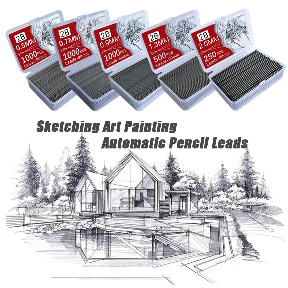 1000Pcs Mechanical Pencil Lead Core 0.5 0.7 0.9 1.3 2.0mm Large Capacity Replaceable Pencil Refills Student Affordable Gift Box