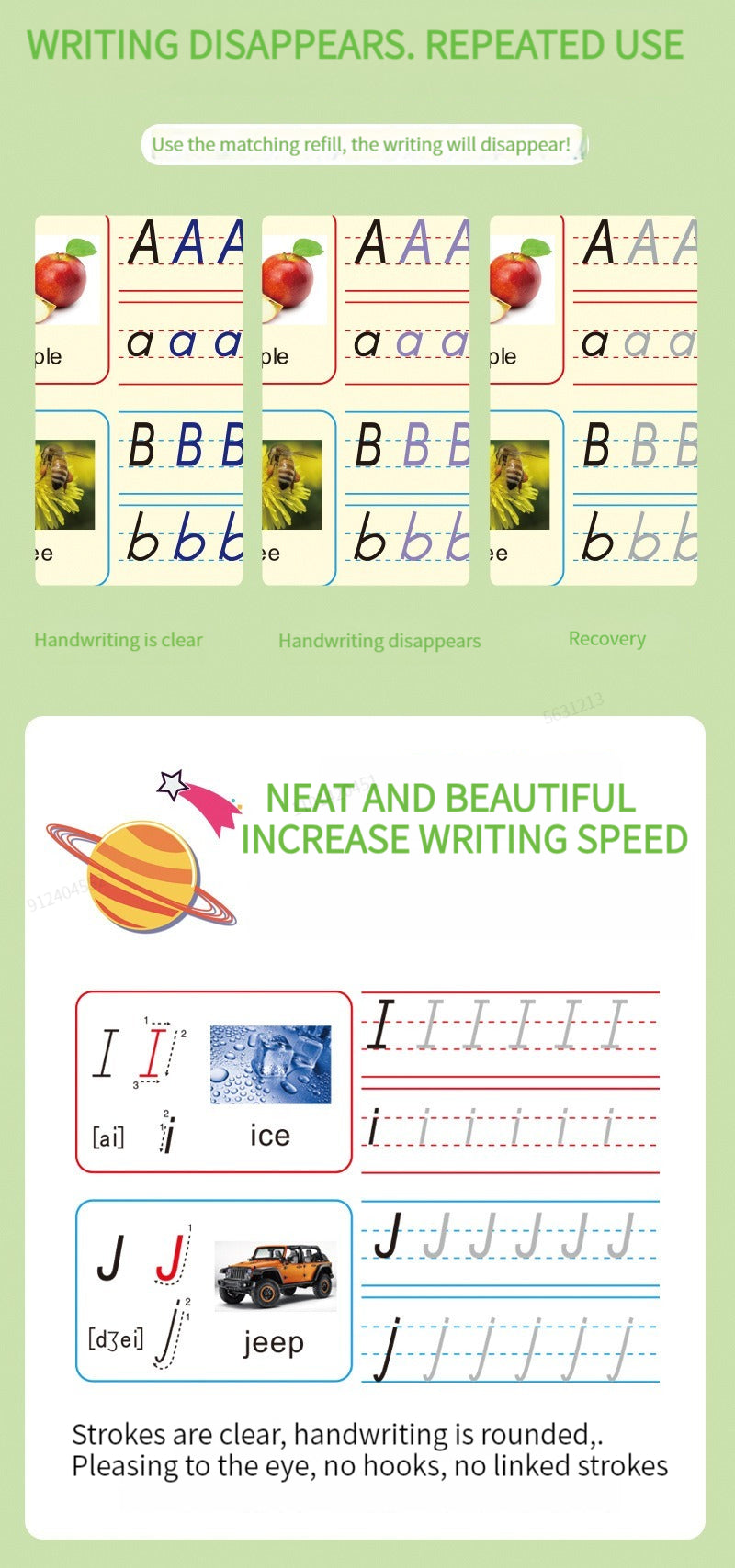 4 Bücher Englisch Übungsheft Zauberstift Nachfüllpackung Automatisch Verschwindende Tinte Kinder Schreibaufkleber Übung für Kinder Erleuchtungsgeschenk