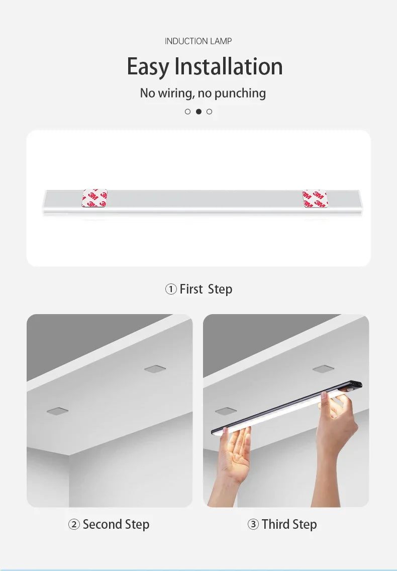 10/20/30/40/50cm 3 in 1 Under Cabinet Lights LED Motion Sensor Light for Cupboard Bedroom Wardrobe Closet Indoor Night Light