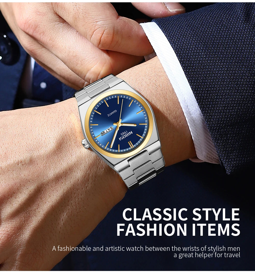 NIBOSI Luxury Watch For Man Waterproof Luminous Date Week Stainless Steel Men Watch Casual Quartz Men's Watches Male Clock+box