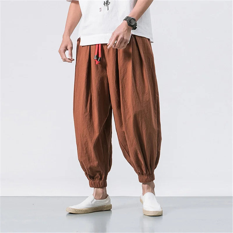 FGKKS Printemps Homme Lâche Sarouel Chinois Lin Surpoids Jogging Haute Qualité Marque Décontracté Pantalon Grande Taille Homme