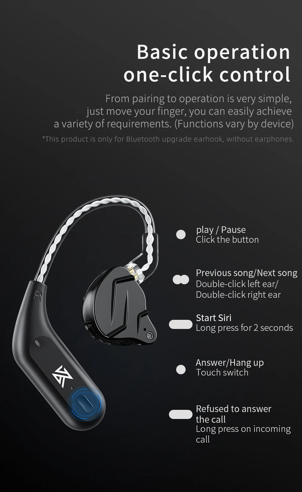 KZ AZ09  Bluetooth 5.2 HD Bluetooth Module Wireless Upgrade Cable HIFI Wireless Ear Hook Connector With Charging Case S2 Z1 S1