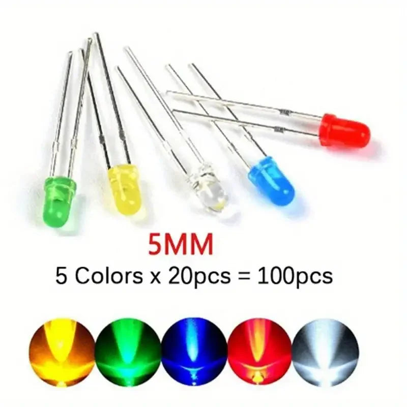 100/200Pcs 3mm 5mm LED Light Emitting Diodes Assortment Kit Round Diffused Led Circuit Component Assorted Set for Arduino
