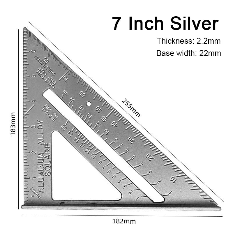 7 Inch Aluminum Alloy Speed Square, Dual Inch/Metric Angle Ruler for Woodworking & Carpentry