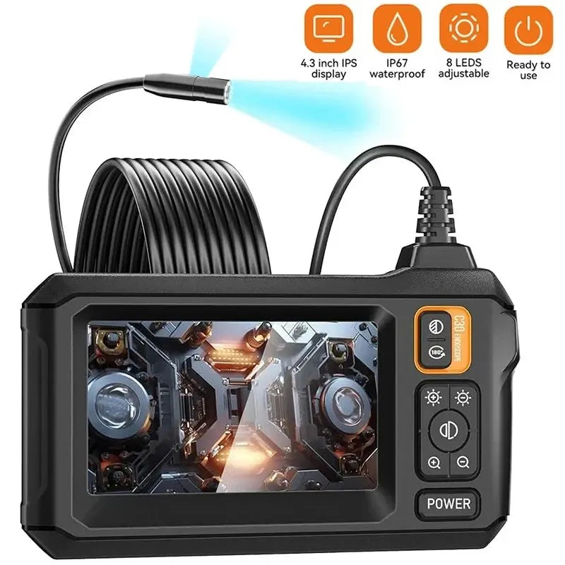Industrial Endoscope Camera 8mm HD1080P 4.3inch IPS Screen 1080P Pipe Inspection Camera for Car Repair IP67 Waterproof 8 LEDS - Shoppiline