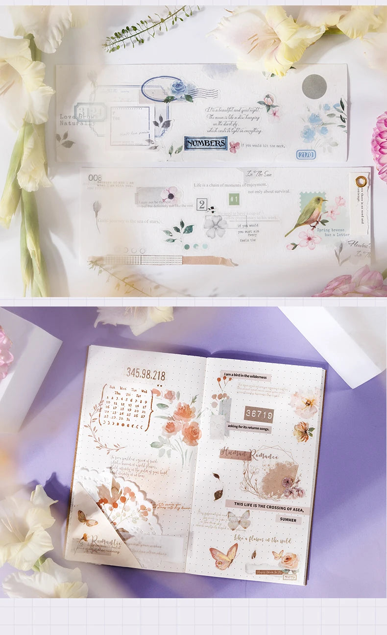 4Style 20pcs/book INS Floral Sticker Book Four Seasons Theme Cutting Scrapbook Dual-material Handbook DIY Decorative Stickers