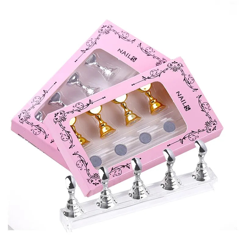 5pcs/Pack Chess Magnetic Nail Holder Practice Display Stand Gold Silver Rose-Golden Showing Shelf Gel Polish Display Stand Tools