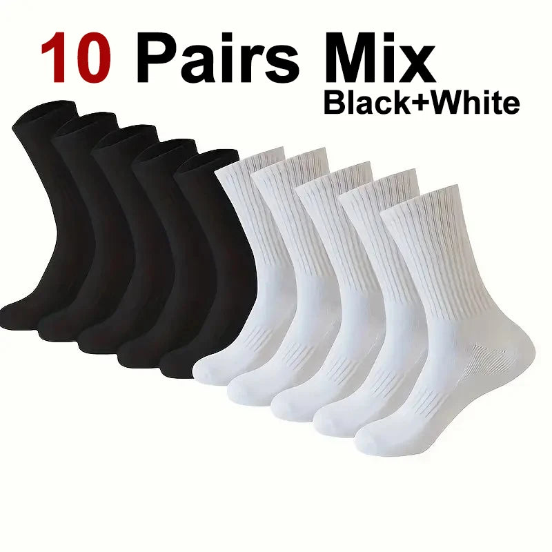 5/10/20 Pairs Neutral Solid Color Round Neck Socks Spring Summer Sweat Absorbing Breathable Comfortable All-season Sports Socks