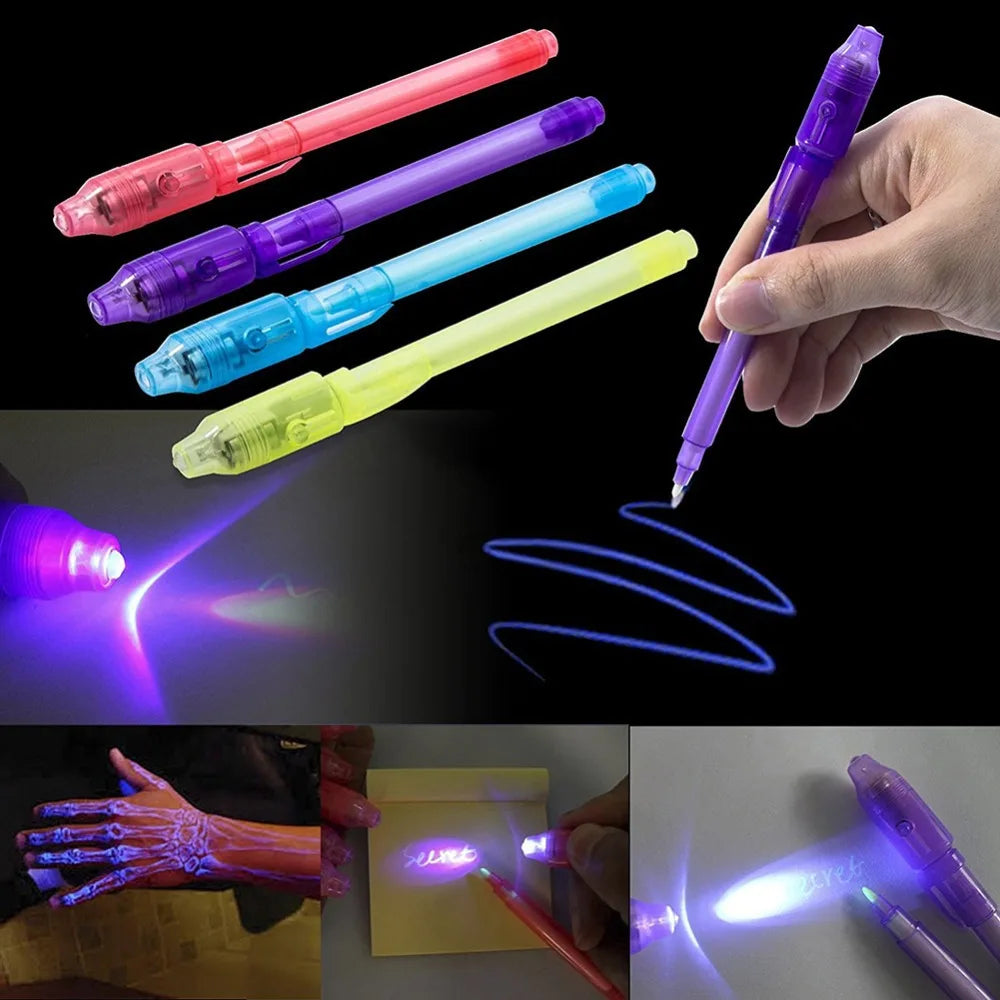 Leuchtender Leuchtstift Magischer Lila 2 in 1 UV-Schwarzlicht-Kombistift zum Zeichnen Unsichtbare Tinte Stift Lernspielzeug für Kinder