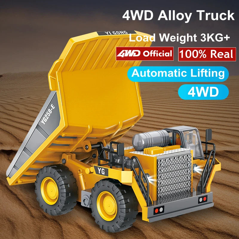 4WD Remote Control Excavator 4x4 Alloy Dump Truck Bulldozer Radio Model RC Car Construction Vehicle Toy Children Kids Gifts - Shoppiline