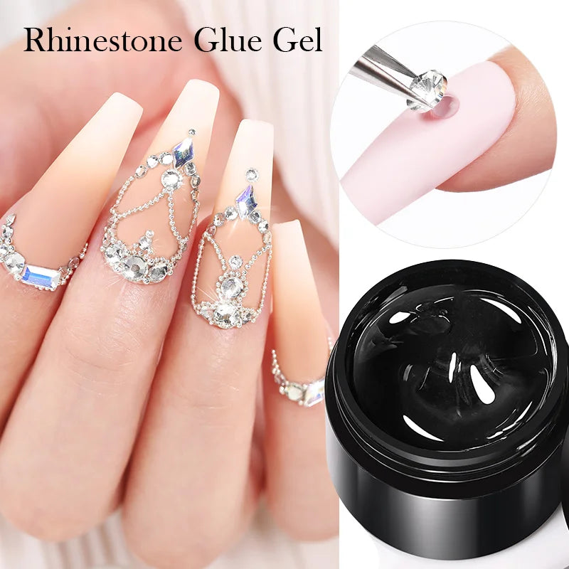 BORN PRETTY Rhinestones Glue Gel Mirror Nail Powder With Nail Liner Brush UV LED Transparent Adhensive Glue Gel