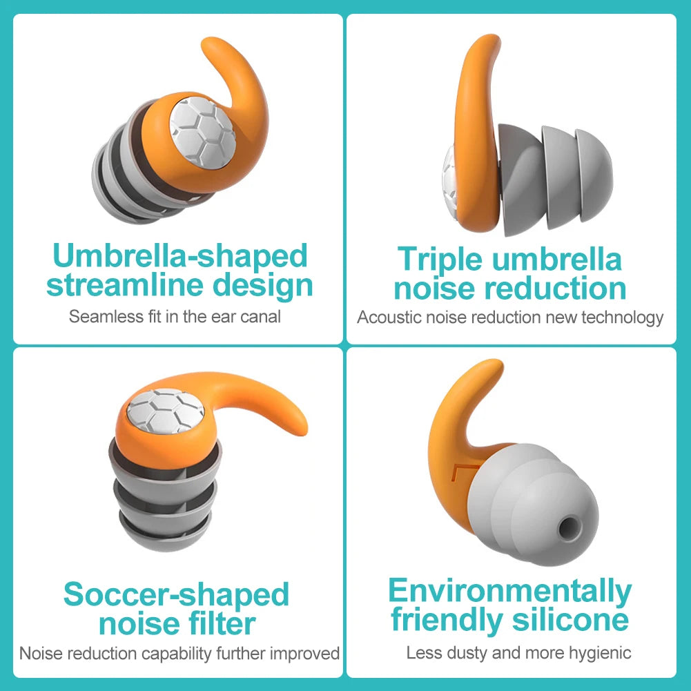Silicone Noise Cancelling Earplugs Noise Filter Sleep Swimming Waterproof Three Layer Mute Earplugs